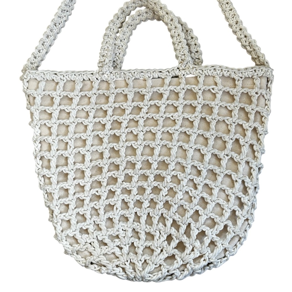 Madewell White Crochet Knit Shoulder Bag Crossbody Boho Beach Coastal Travel - Picture 3 of 7